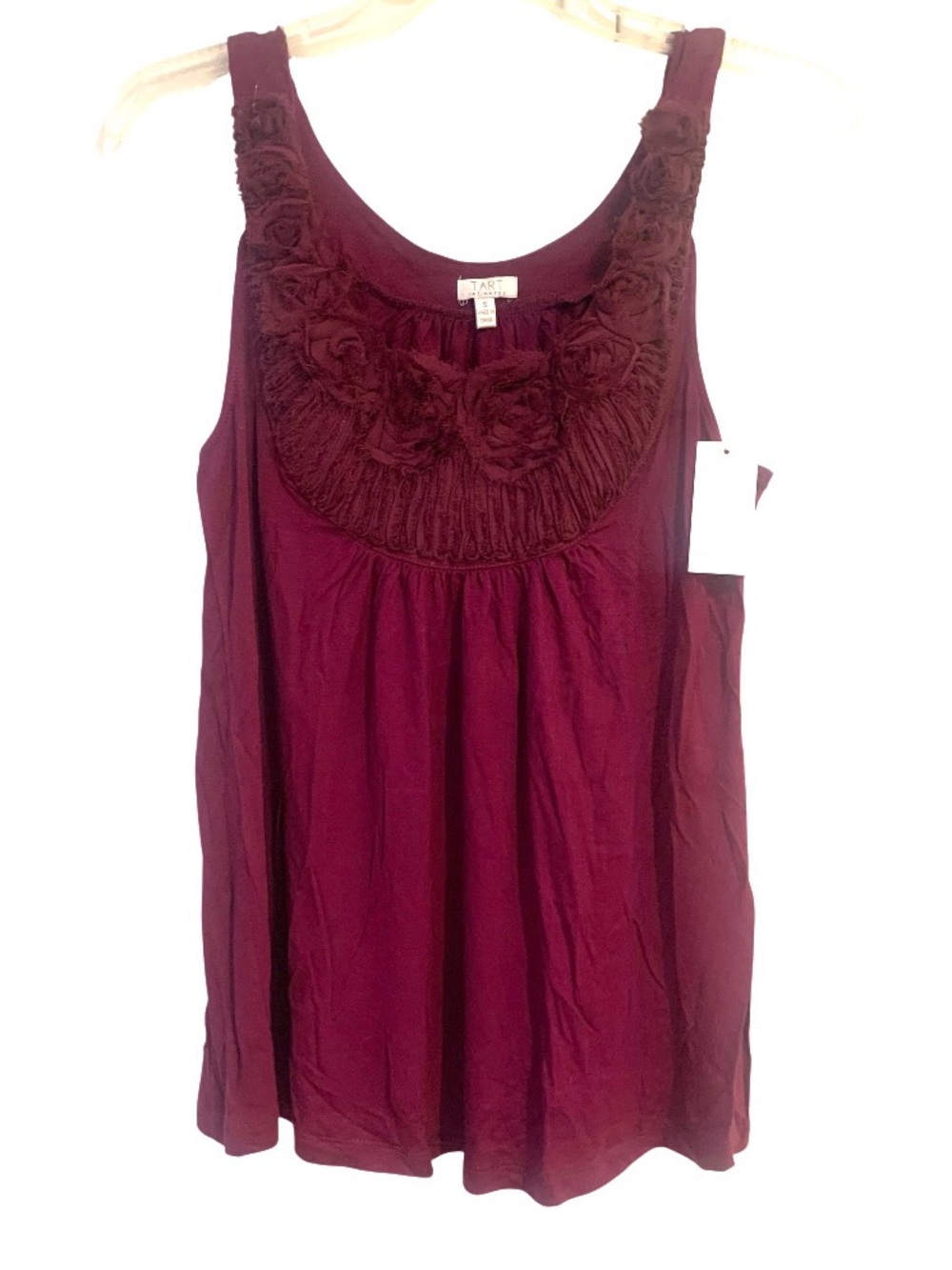 Tart Intimates Burgundy Sleeveless Top Ornate Gathered Rosette Neckline Size S